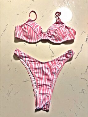 Pink and White Zebra Print Bikini Set